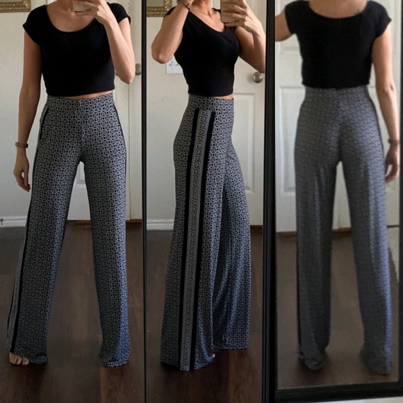 White House Black Market Pants - Black white high waisted wide leg palazzo pants
